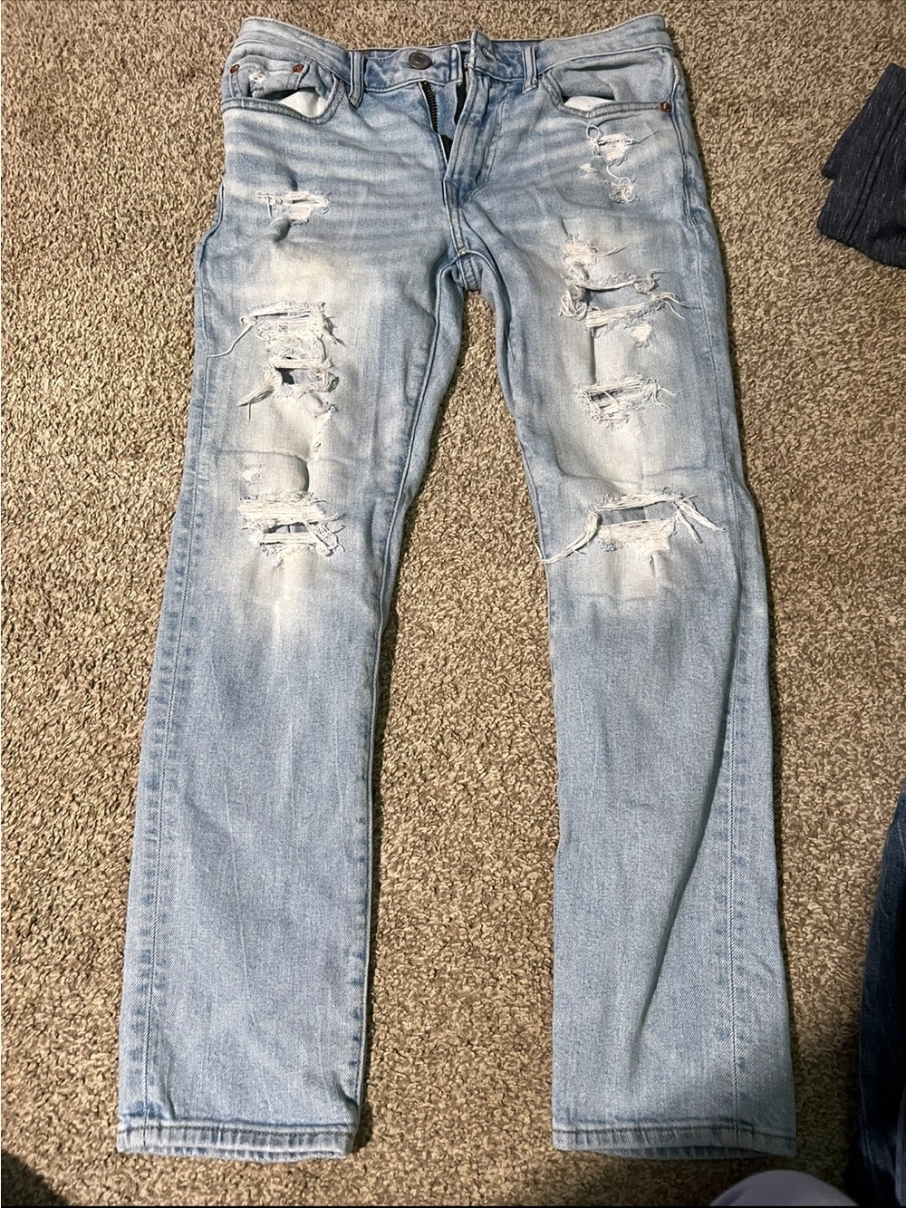 American Eagle Outfitters Light Blue Ripped Slim Straight Jeans
